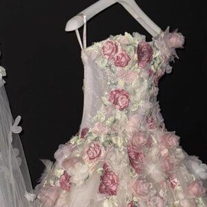 Pink Flower Strapless Wedding Dress/Bridal